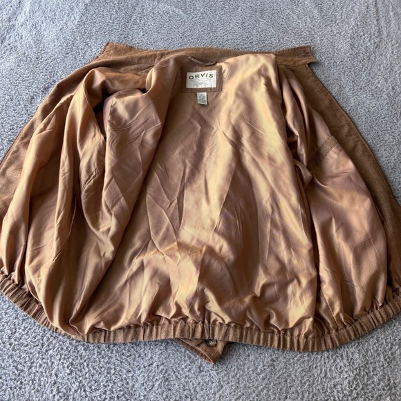 Orvis Bomber Jacket Mens XL Tan Silk Wool Linen Blend Chin Strap Outdoor *RARE* - Picture 7 of 8